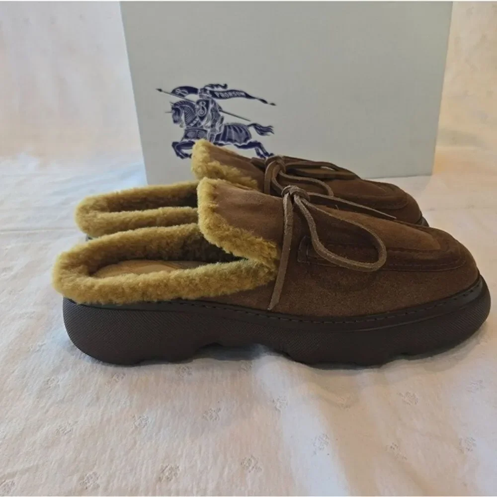 Burberry Suede and Shearling Stony Mules Size 41